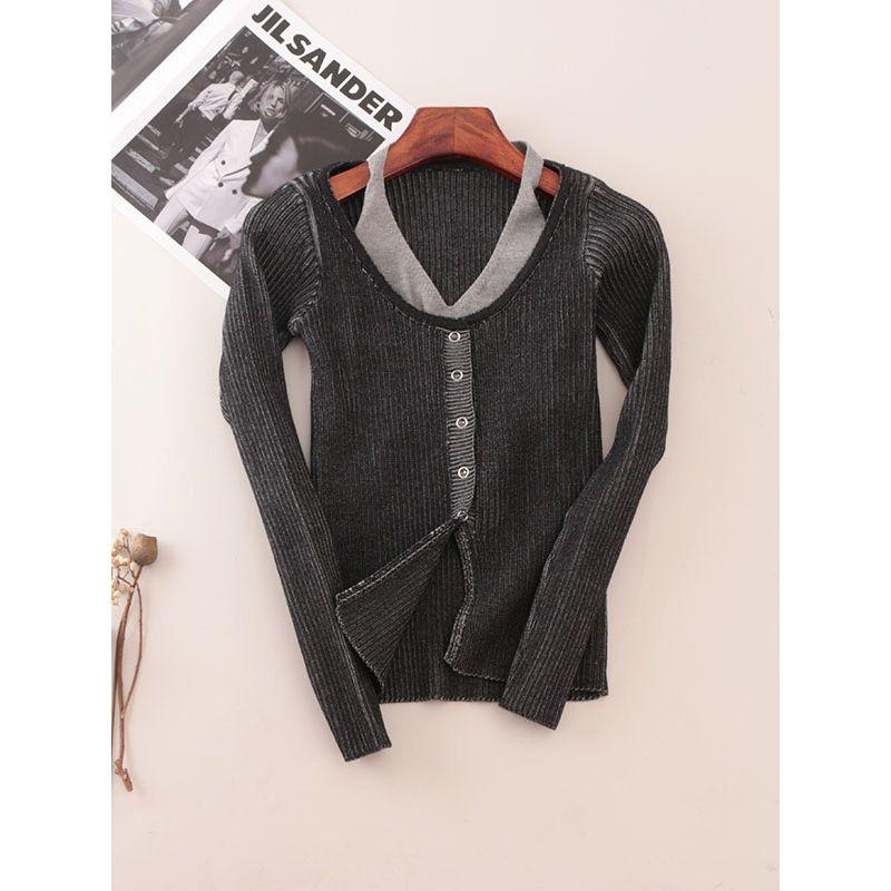 Fake Two-Piece Split Slim Fit Halter Knit Cardigan Gradient New Long Sleeve Foreign Trade Original Order Top Women