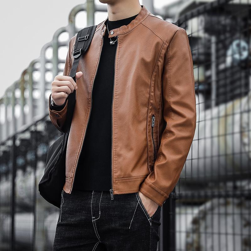 Autumn and winter men's locomotive leather jacket new stand-up collar slim-fitting handsome youth casual PU leather top