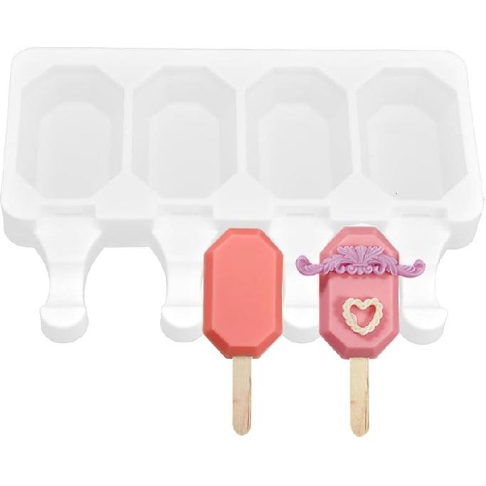 Ice Cream Tool, Multi-Grid Silicone Ice Bar Tool Heat-Proof Reusable Ice Cream Making Tool Kitchen DIY Tool(4 Triangle Popsicles) 4 octagonal popsicles