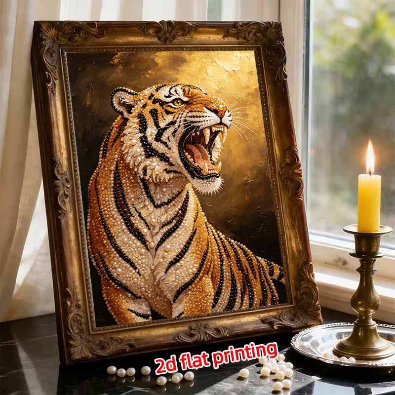 DIY Pearl Bead Art Canvas Tiger Pattern Frameless Creative Craft Painting Kit for Relaxing Home Wall Decoration