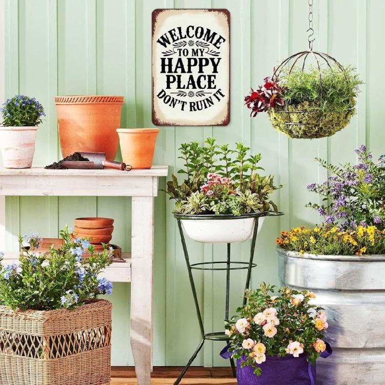 Welcome My Happy Place Don't Ruin It Signs Retro Wall Plaque Decorations Welcome Signs for Outdoor Indoor Decors