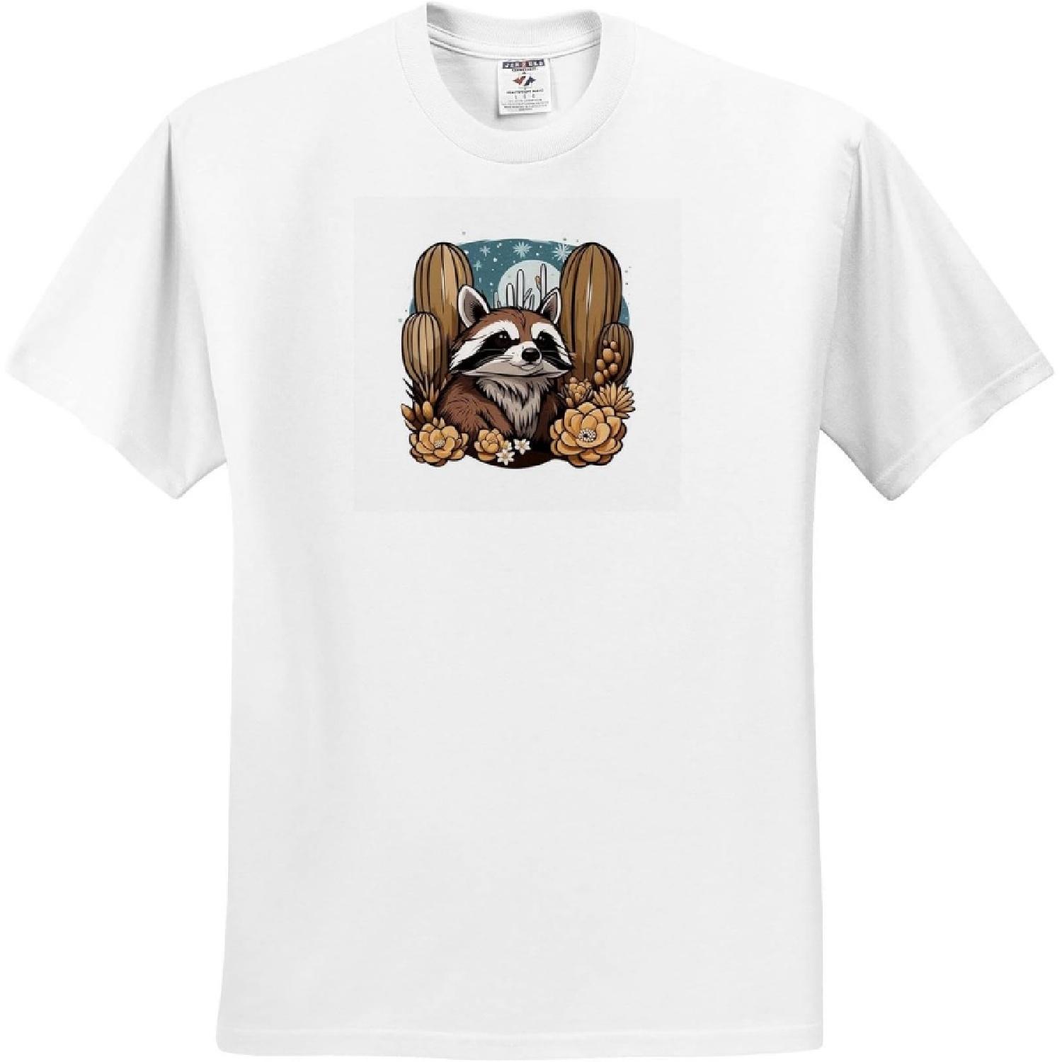 3dRose, Cute Arizona Ring-Tailed Cat Surrounded by White Cacti Blossom, T-Shirt XXXXXL белый