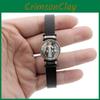Fashionable Saint Benedict Medal Button Bracelet Trendy Black Faux Leather Accessory