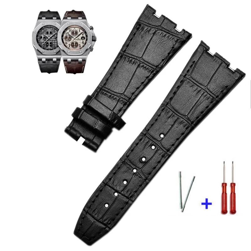 Top layer Genuine Leather watch Strap for AP Audemars 15400 15703 Royal Oak Offshore Series Male 26mm Black Brown Watchbands