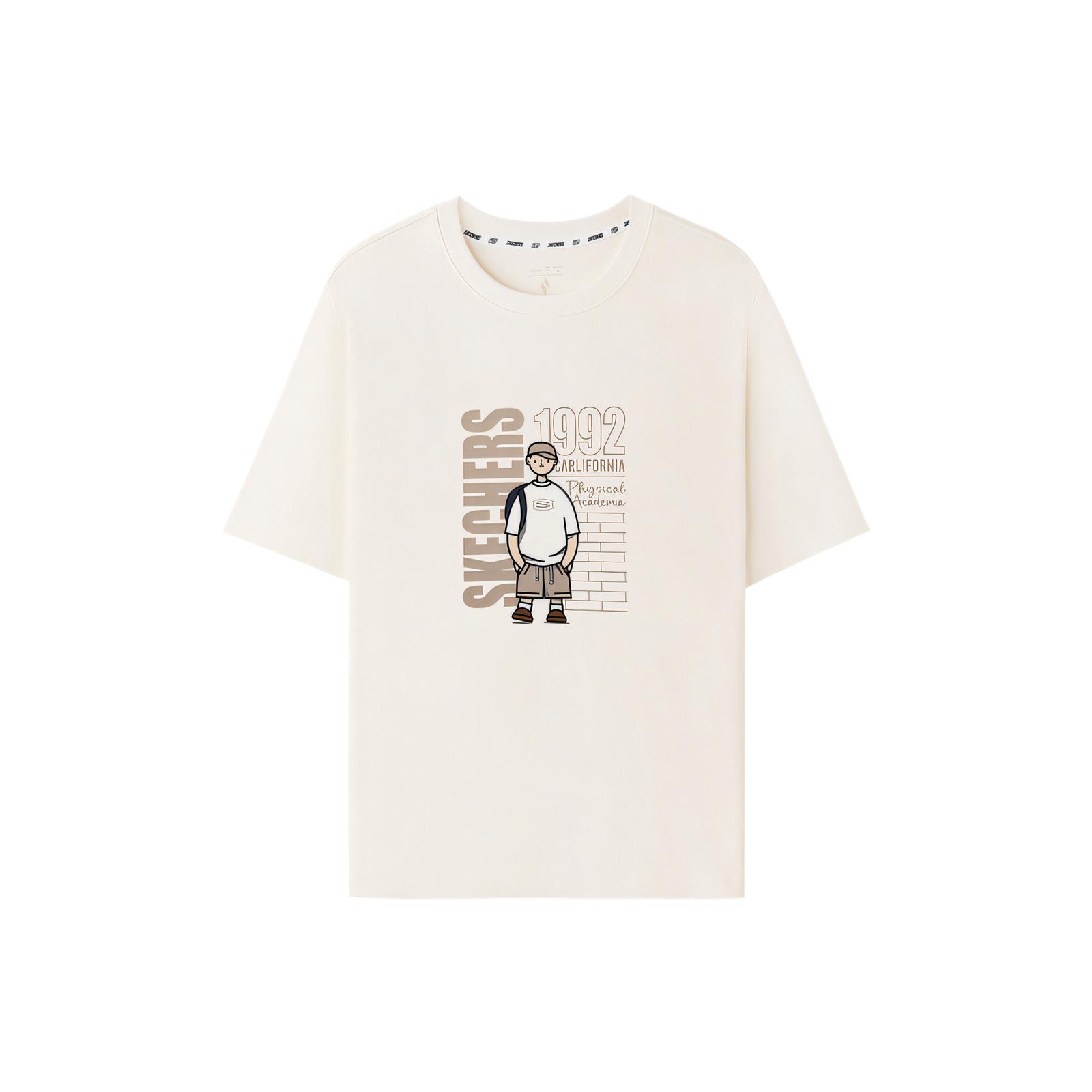 Skechers Comfortable Fashionable Soft Versatile Short Sleeve T-Shirt Men tops Eggshell L225M199-00V7 M