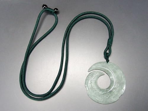 [Stone Town] Auspicious Design Magatama Jadeite Necklace with Carved Genuine Jadeite Natural Stone String, Antique Style