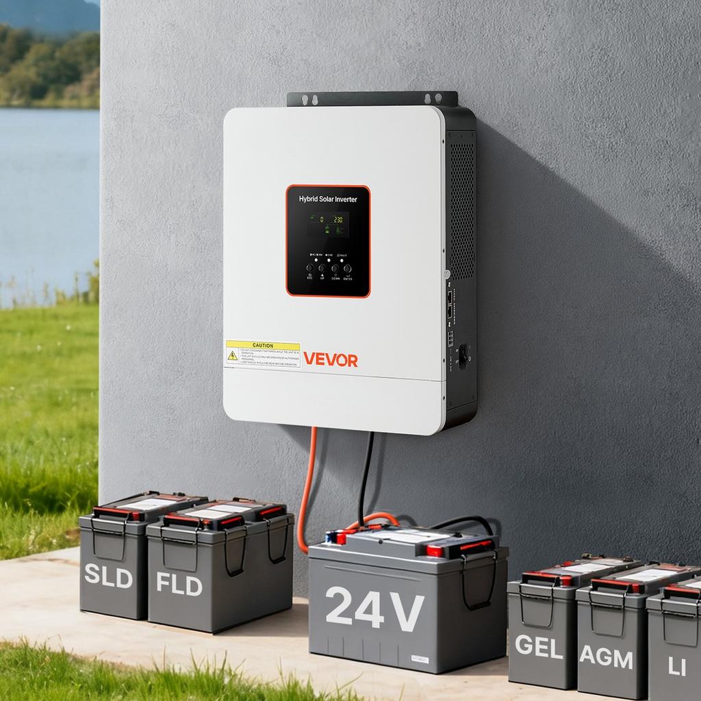 Inverter Solare Ibrido 3000W, da 24V CC a 230V CA, Inverter di Potenza Caricabatterie a Onda Sinusoidale Pura, Controller Solare MPPT 80A Integrato, Compatibile con Piombo-Acido