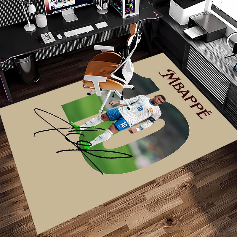 1pc Kylian Mbappé Print Area Rug - Soft,Washable Non-Slip Indoor Mat for Office Chairs,Living Room,Home Office Decorative Rug