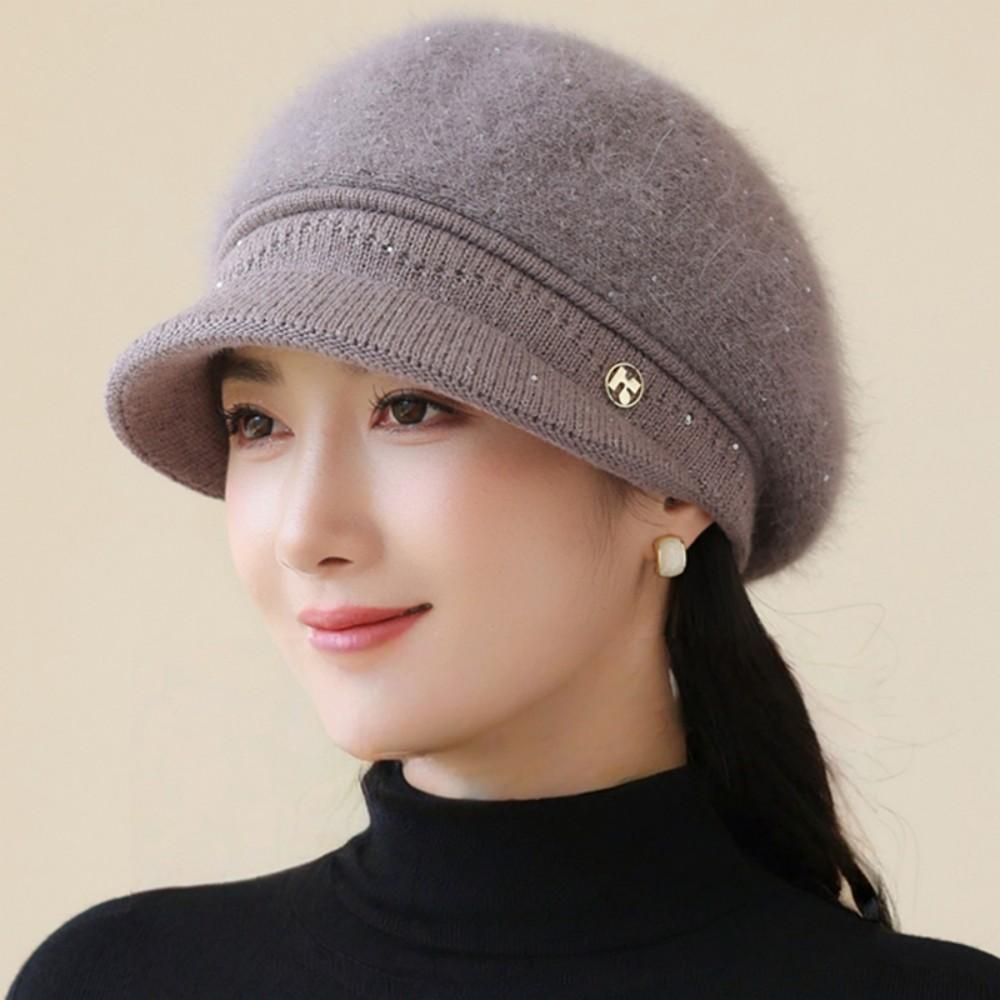 New Women Fashion Winter Warm Hat K Letter Plush Fur Lined Warm Hats For Women Casual Rabbit Fur Blend Outdoor Dandy Knitted Cap