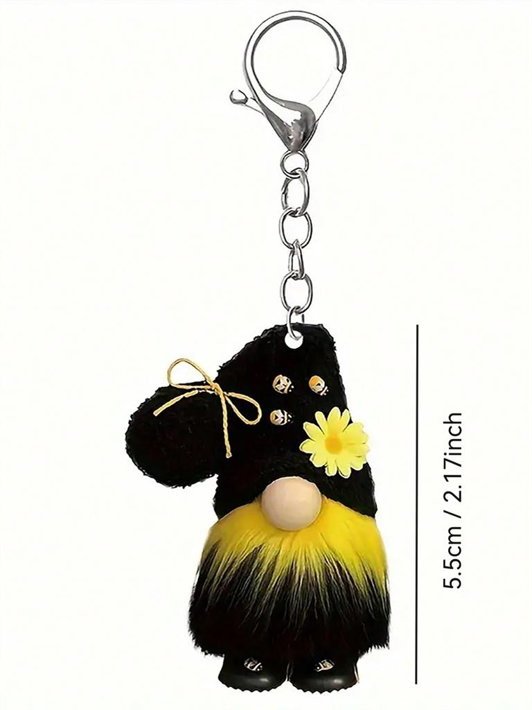Sunflower and Grid Patterned Dwarf Themed Keychain Pendant Keychain Accessory Suitable for Wallets and Backpacks Easy To Install