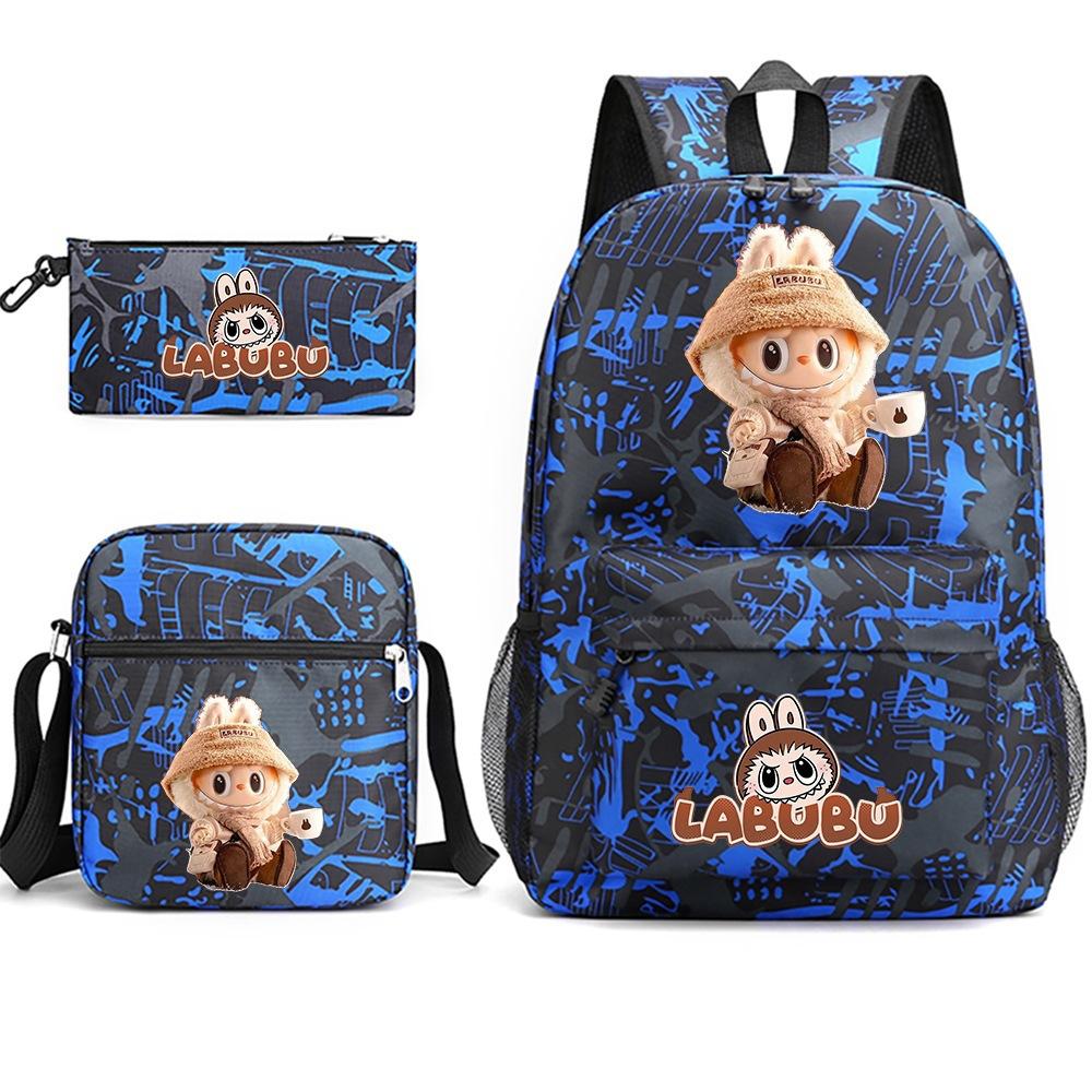 Labubu Surrounding Primary and Secondary School Students Fashion Backpack Casual Schoolbag Three-piece Set