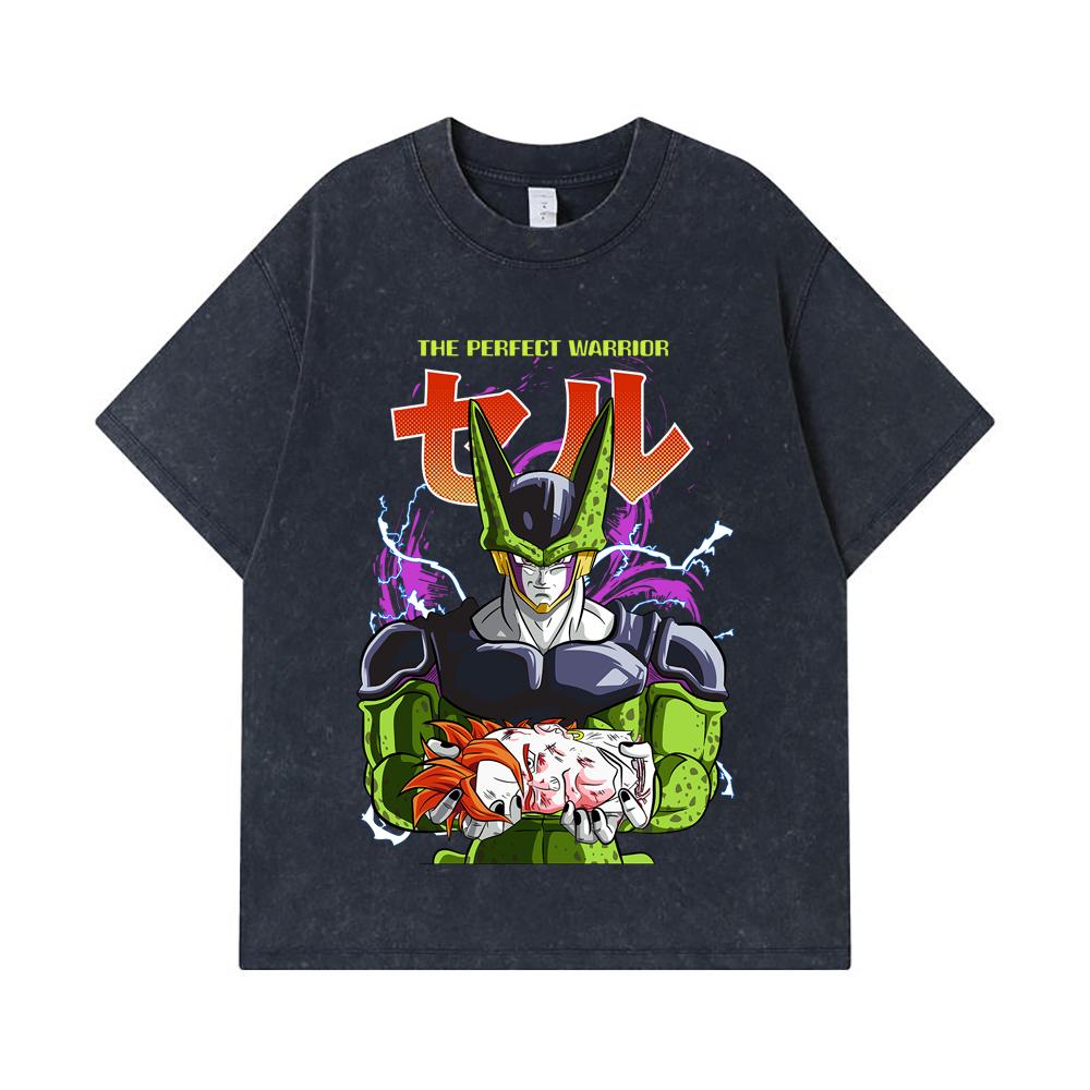 275 GSM Washed T-shirts 100% Cotton Dragon Ball V46 Perfect Cell Print Unisex Heavy Cotton T Shirt