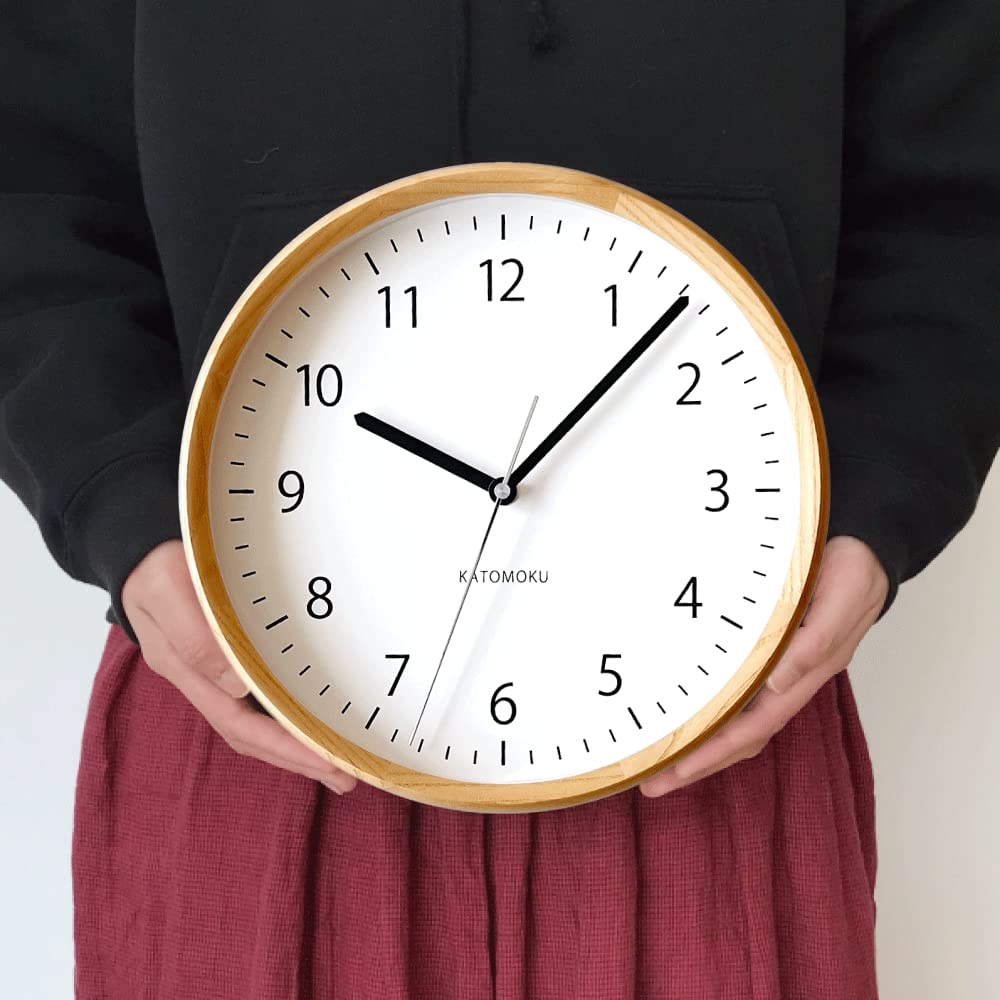 KATOMOKU muku clock 4, Natural, km-57NARC, Wall Clock with Continuous Second Hand Movement, 30.6cm Diameter (Radio-Controlled Clock)