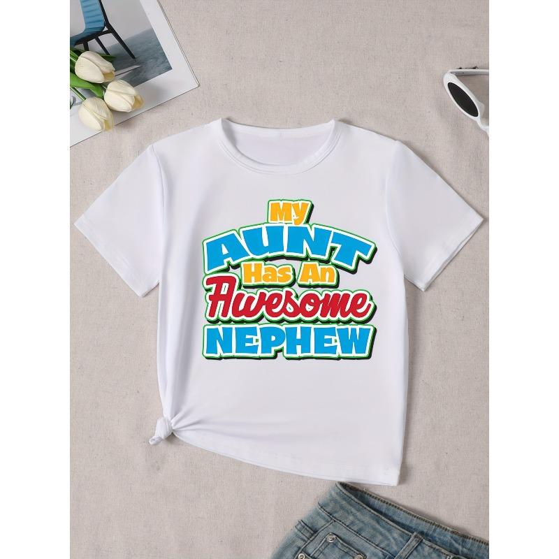 European Size Boys Round-neck Short-sleeved T-shirt with Unique English Patterns MY HAS AN AWESOME NEPHEW