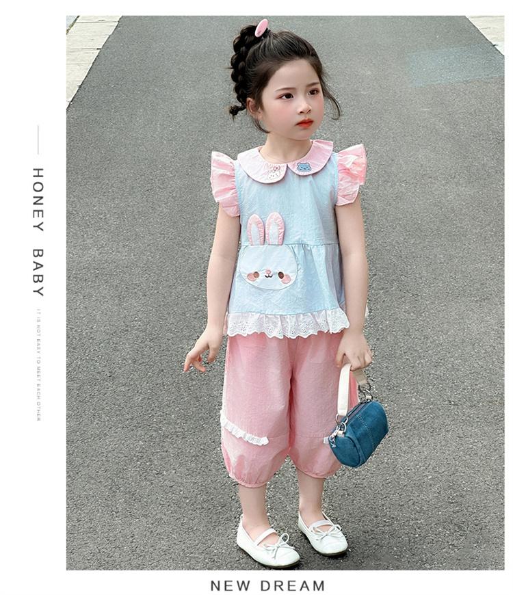 Girl's Summer Cute Rabbit Lace Set 2026 New Style Baby Girl's Elegant Doll Neck Small Flying Sleeve Two Piece Set