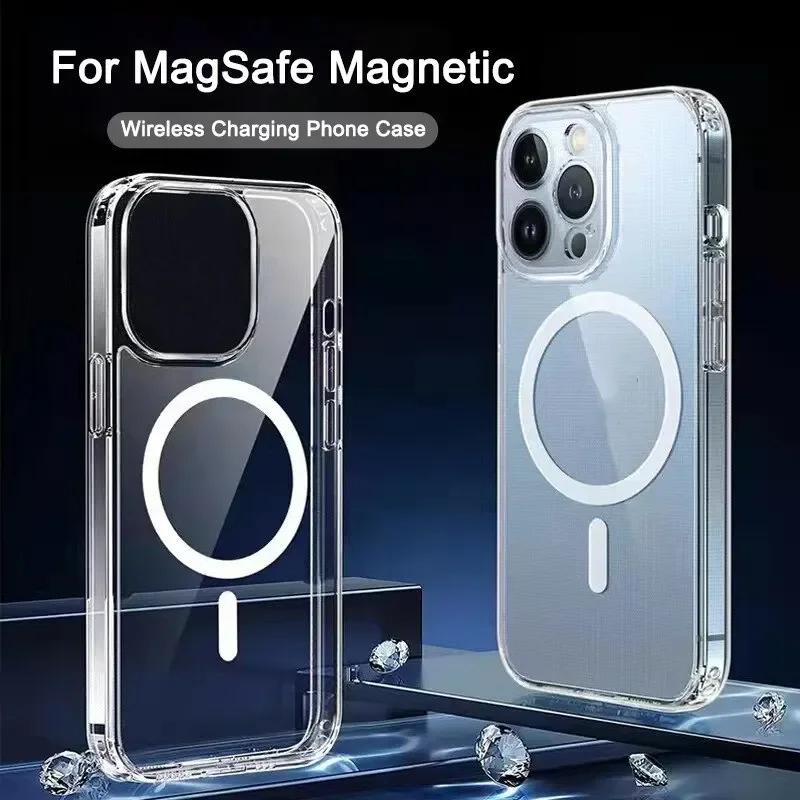 

Прозрачный магнитный круглый чехол Magsafe для iPhone 16 15 14 13 12 11 Pro Max XS XR 7 8 Plus, магнитный чехол для телефона Macsafe For iPhone 7 8