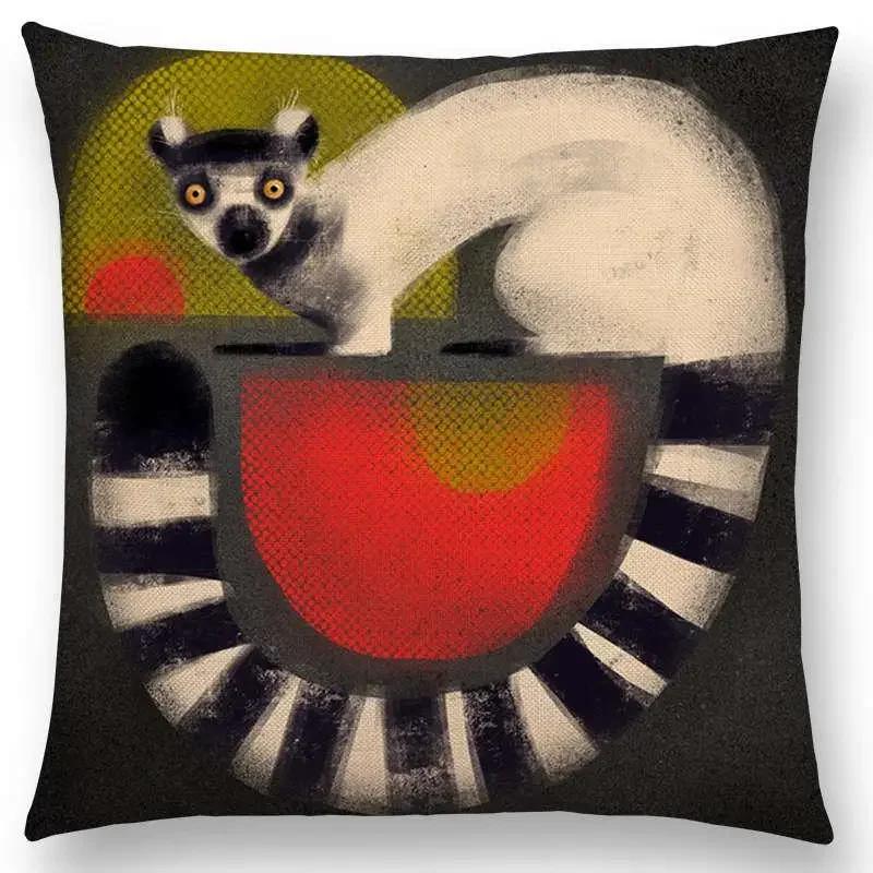 Abstract Fantasy Animals Painting Sofa Throw Pillow Case Dachshund Owl Cat Dog Squirrel Rabbit Fox Elephant Cushion Cover