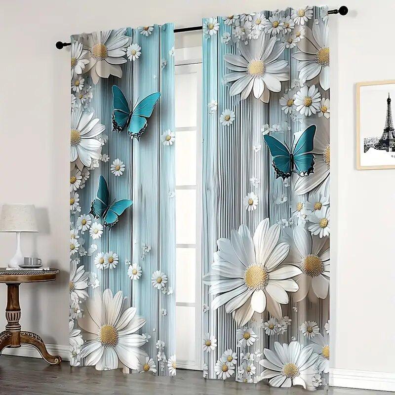 Modern dark butterfly-patterned printed curtains, window decorations, home decorations, room decorations