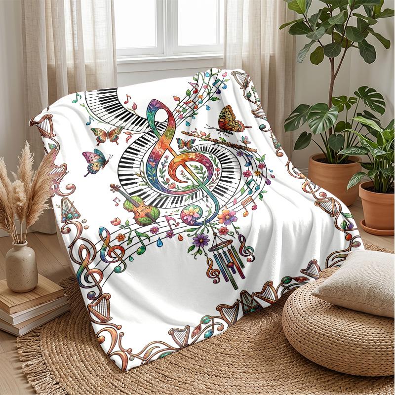 Music and Accordion Theme Blanket Lightweight Warm Flannel Blanket Decorative Throw Blanket for Home Decoration