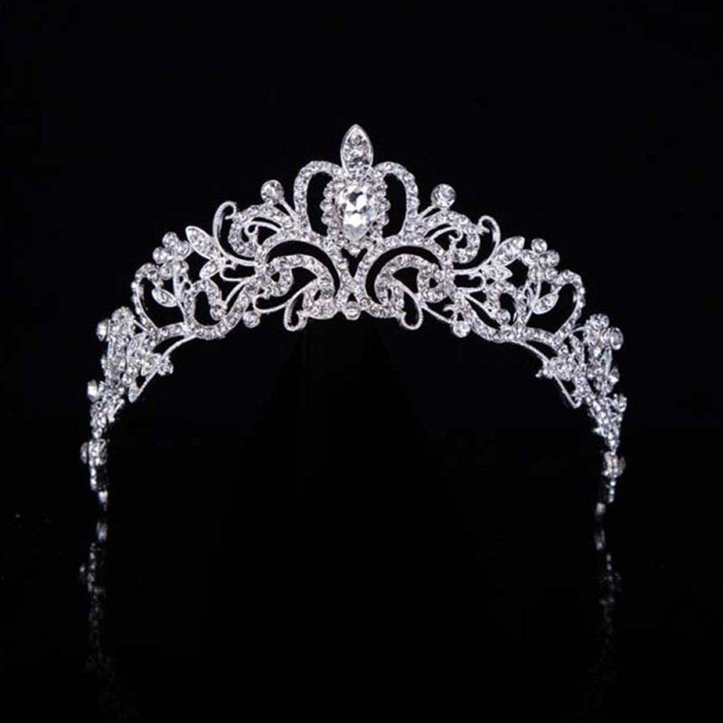 Bridal Princess Austrian Crystal Tiara Wedding Crown Veil Hair Accessory Silver