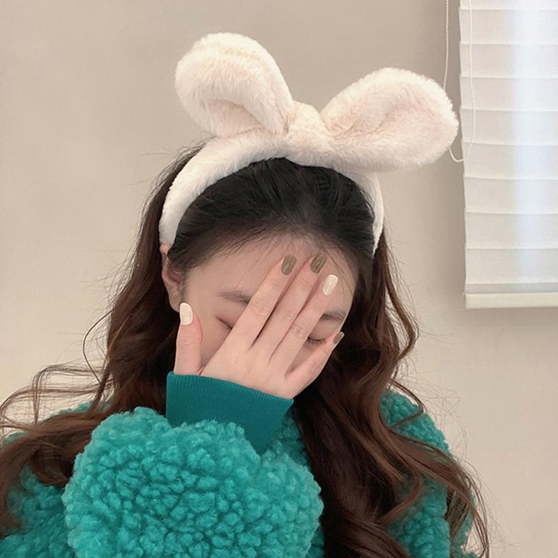1Pc Rabbit Ear Plush Headband Women Solid Color Plush Hairband Hair Hoop Girls Fashion Makeup Hair Accessories