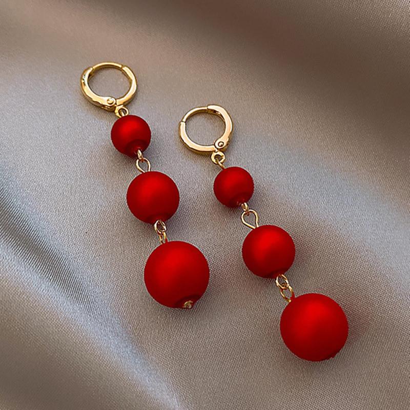 

2024 Южная Корея Красный Жемчуг Праздничный Темперамент Длинные Серьги с Кисточками Имитация Жемчуга Подвеска Преувеличенные Серьги Женский Циркон красный