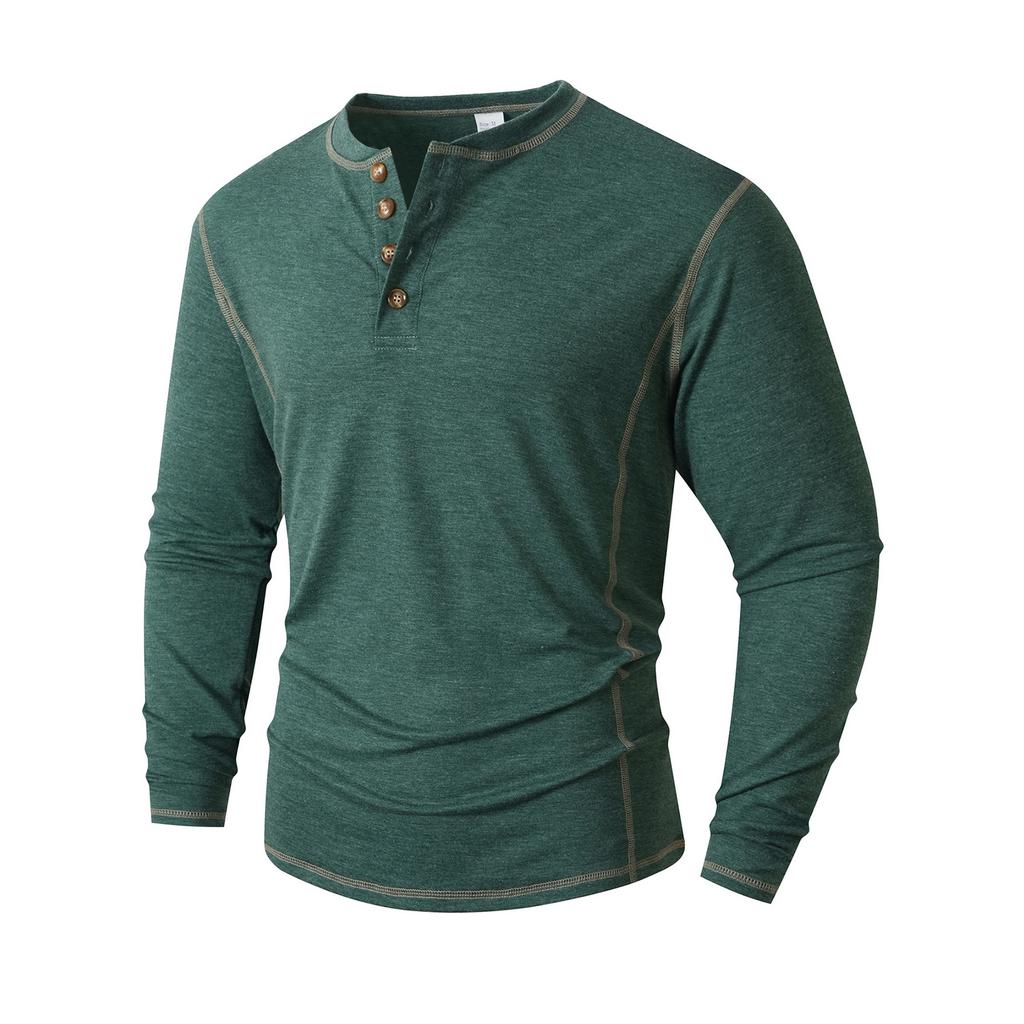 Men'S Button Up Long Sleeved Fashionable Casual Sports Top