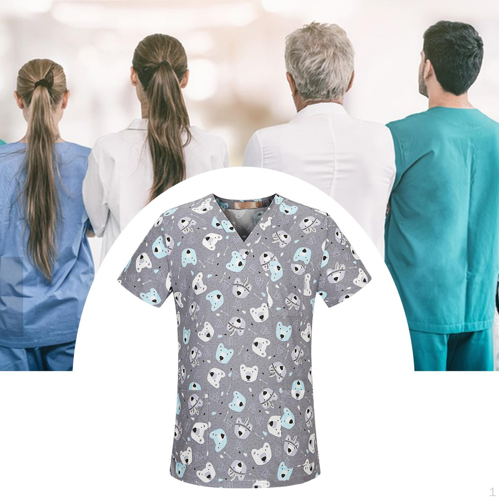 

Nurse Workwear Nursing Uniform V Neck Scrub Top Comfortable Lightweight Soft Multipurpose for SPA S_Gray