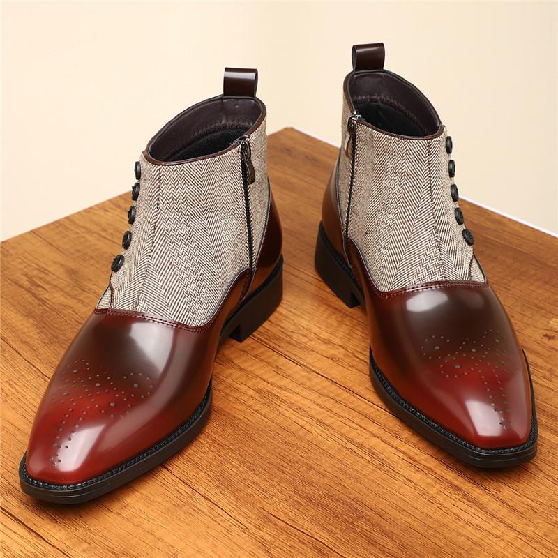 New Winter Fashion Mixed Color Patchwork Ankle Boots Men's Pointed Leather Casual Shoes Luxury Designer High Tops Zapatos Hombre