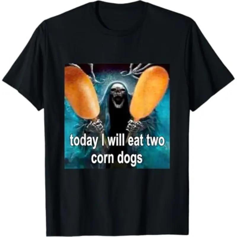 Casual T-shirt Today I Will Eat Two Corn Dogs Meme T-Shirt Graphic Graphic Tees Round Neck SpringStatements S разноцветный