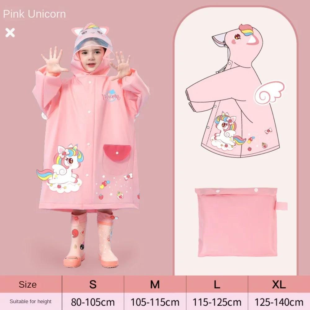 1 Stück Süßer Kinder-Regenmantel - Wasserdichter Kinder-Regenponcho mit Dinosaurier & Einhorn, Jacke mit Rucksackposition