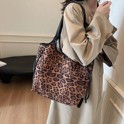 Fashion Commuter Large-Capacity Leopard Print Bag Women'S Shoulder Bag College Student Class Tote Bag