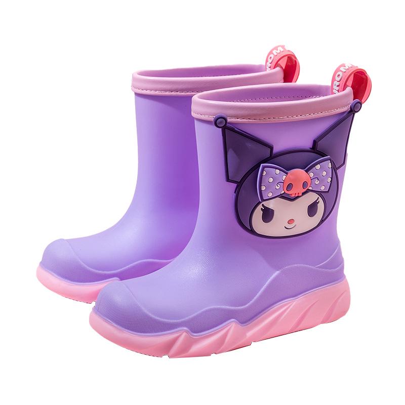 Kuromi Girls Waterproof Cartoon Rain Boots - Non-slip, Wear-resistant, Thick-soled Shoes for Kids 200 (Inner length 19cm)