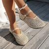 Women's Fashion Flat Shoes, Summer New Mesh Rhinestone Mary Jane Shoes, One Buckle Casual Flats