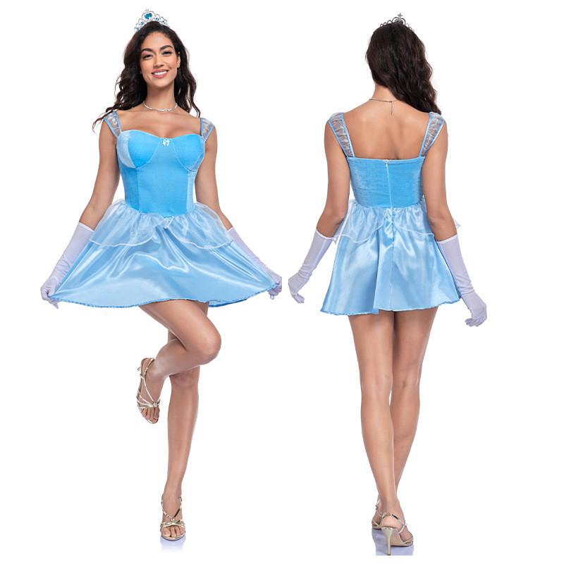 Fantasy Style Cosplay Dress With Crown And Gloves For Game Anime Role Playing