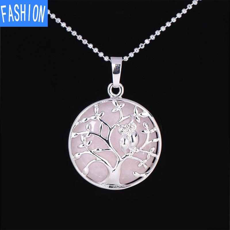 

Кулон из натурального кристалла с маленьким животным в виде совы, полудрагоценный камень, летнее модное европейское и американское ожерелье rosequartz