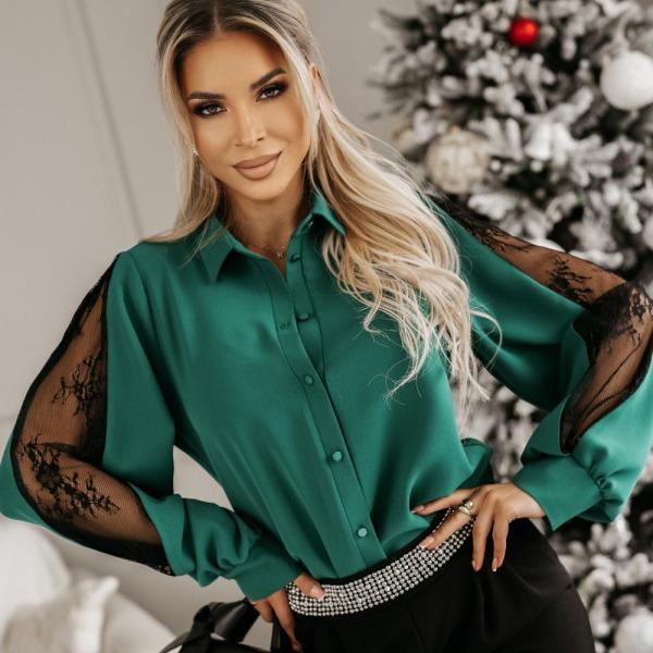 Spring 2024 Lace Splicing Turn-Down Collar Shirt