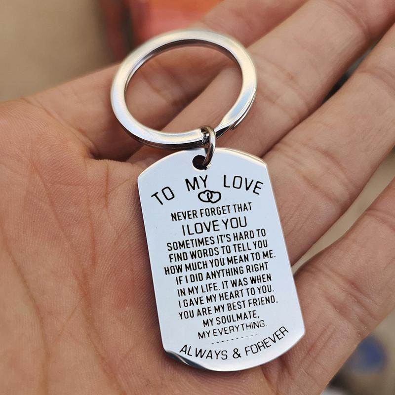 To My Love Keychain Stainless Steel Key Ring Valentine's Day Wedding Anniversary Gift For Husband Wife Boyfriend Girlfriend
