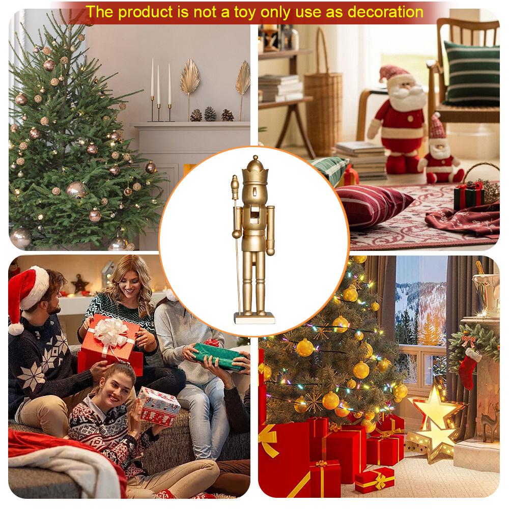 25cm/38cm Christmas Nutcracker Wooden Soldier Golden King Drummer Creative Craft Festival Gift Desktop Ornament Home Decoration