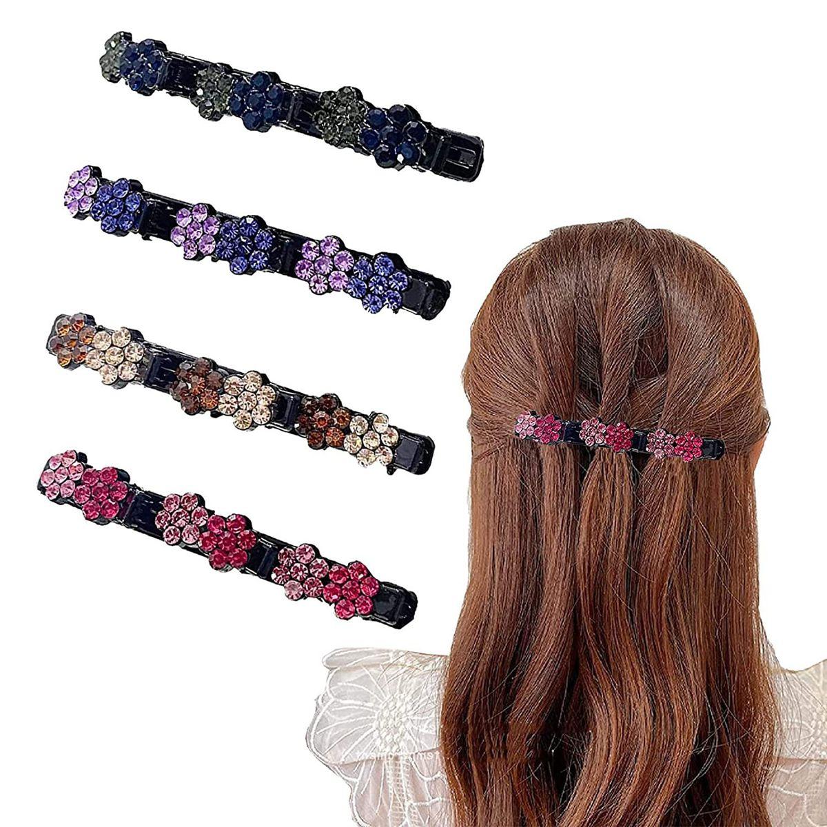 

Women s Crochet Hair Clips - Shiny Crystal Stone Hair Clips for Styling Segmentation, Includes 3 Small Hair Clips, Hair Accessor