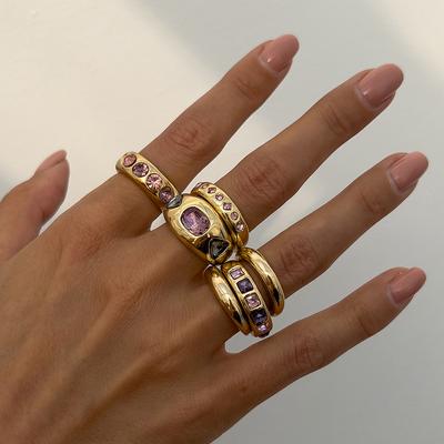 Modischer Stil Bunter Edelstein Set Ring Set, Metalltextur Glänzender Ring Ringe