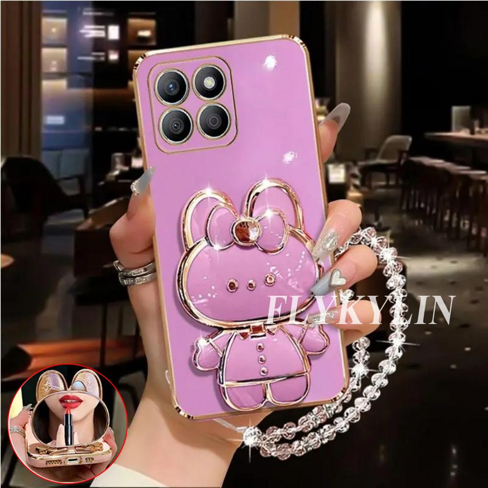 Für Infinix Hot 50 ProPlus 50i 40 30i Note 40 30 Smart 10 9 8 7 Kaninchen Spiegelhalter mit Kristallkette Galvanisierte Weichschale