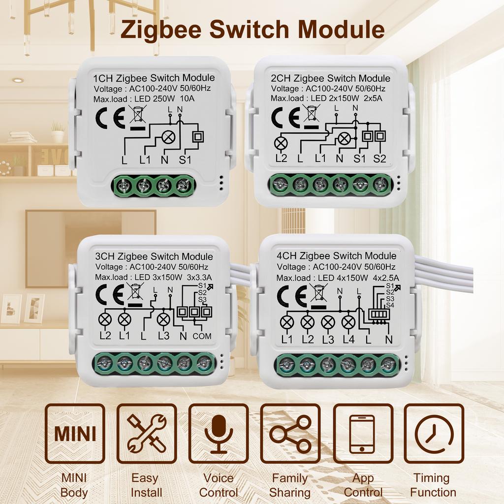 GIRIER Tuya ZigBee 3.0 Light Switch Module Smart DIY Breaker 1 2 3 4 Gang Supports 2 Way Control Works with Alexa Google Home