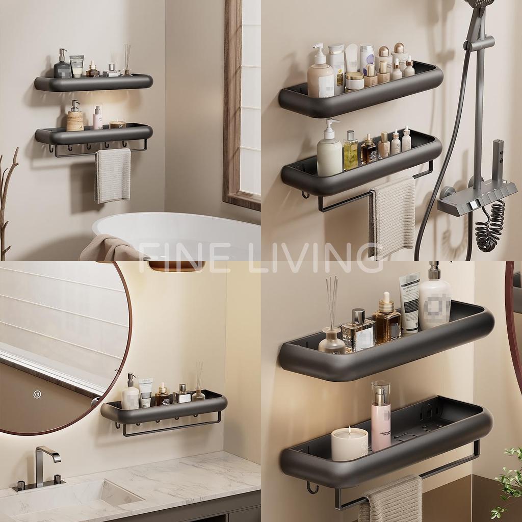 Punch-Free Gunmetal Bathroom Shelf: Wall-Mounted Storage for Vanity & Toilet