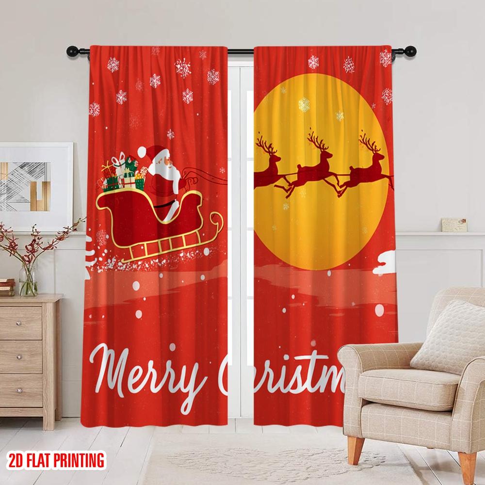 2 st, 2D-plantryckta Rullgardiner Gardiner Livfull Jultomte med Renar Polyestertyg (utan spö) Dekorationer Utomhus