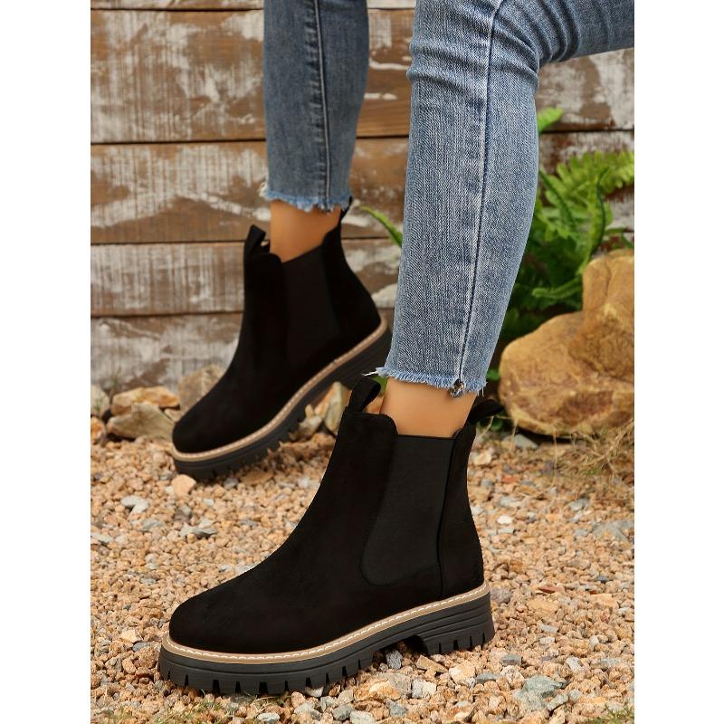 Women'S Slip-On Chunky Platform Ankle Boots - Non-Slip Rubber Sole, Cushioned Insole & Low Heel - Slip-On Closure