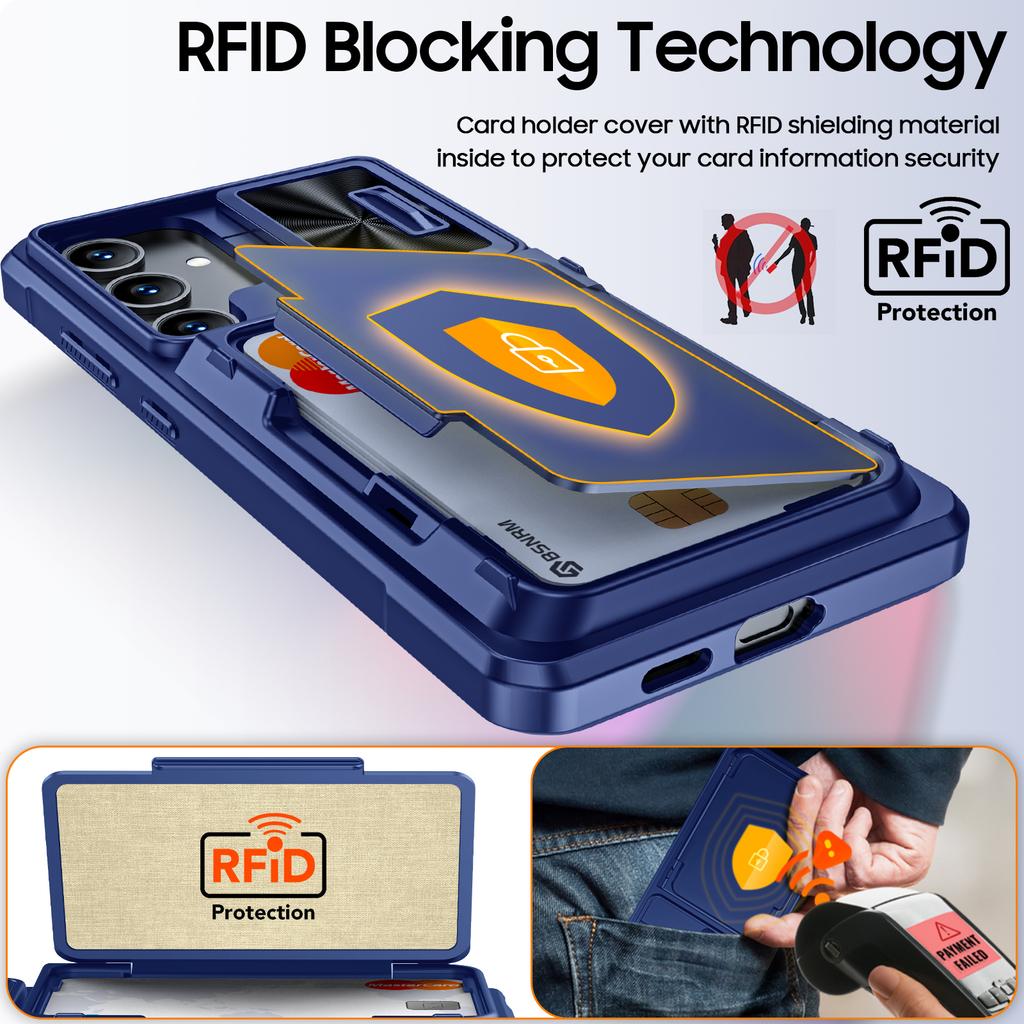 RFID-Portemonnaie-Handyhülle mit Kartenhalter, Kameralinsenschutz und Ständer für Samsung Galaxy A35 - Blau