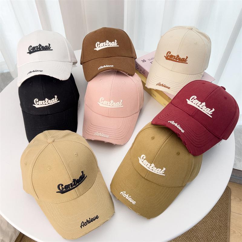 Letter Embroidered Hard Top Big Head Circumference Baseball Hat for Women Trendy Versatile Wide Brim Showing Face Small Sun Protection Baseball Cap