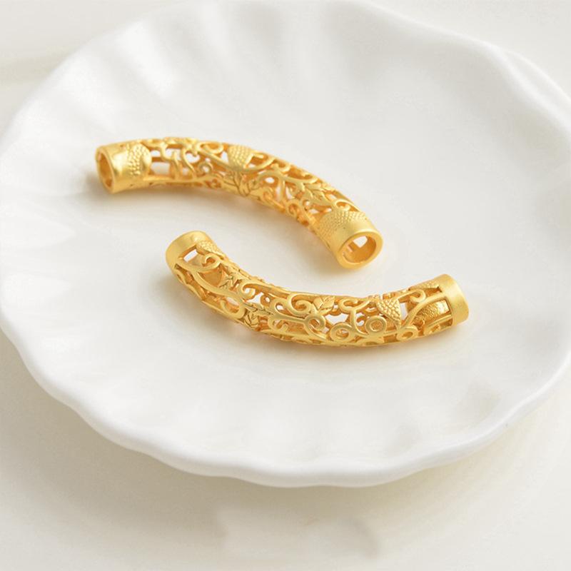 Gold-Plated Floral Pattern Chinese Style Bent Tube Bangle Bracelet Bead Cover DIY Accessories