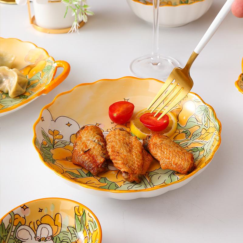 Creative Cartoon Flower Rabbit Ceramic Dishes Tableware Set Housewarming Household Salad Binaural Dishes Dish Combination